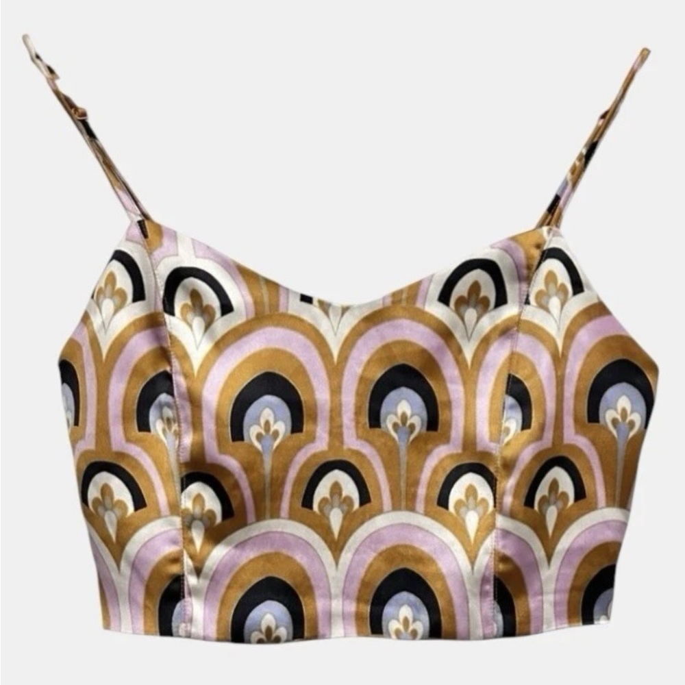 House Of Harlow Crop Top Camisole Tank Womens Medium Gold Pink Black Silky Retro - Picture 2 of 11